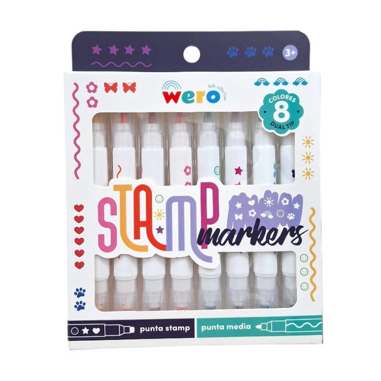 Marcador Wero Stamp Doble Punta Con Sello x 8 Art.WE4194